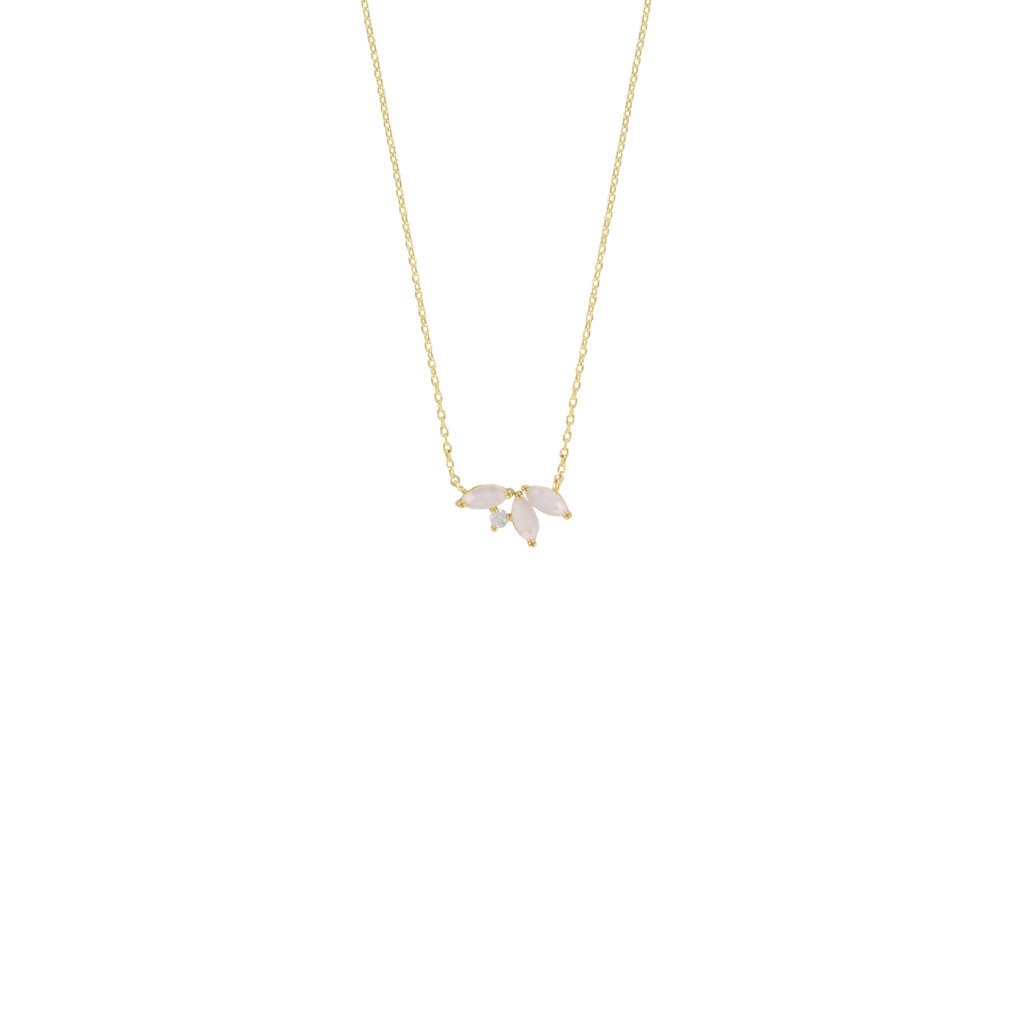 COLLAR COLECCION HOJAS MADREPERLA Y CRISTAL CHAPADO ORO blanco