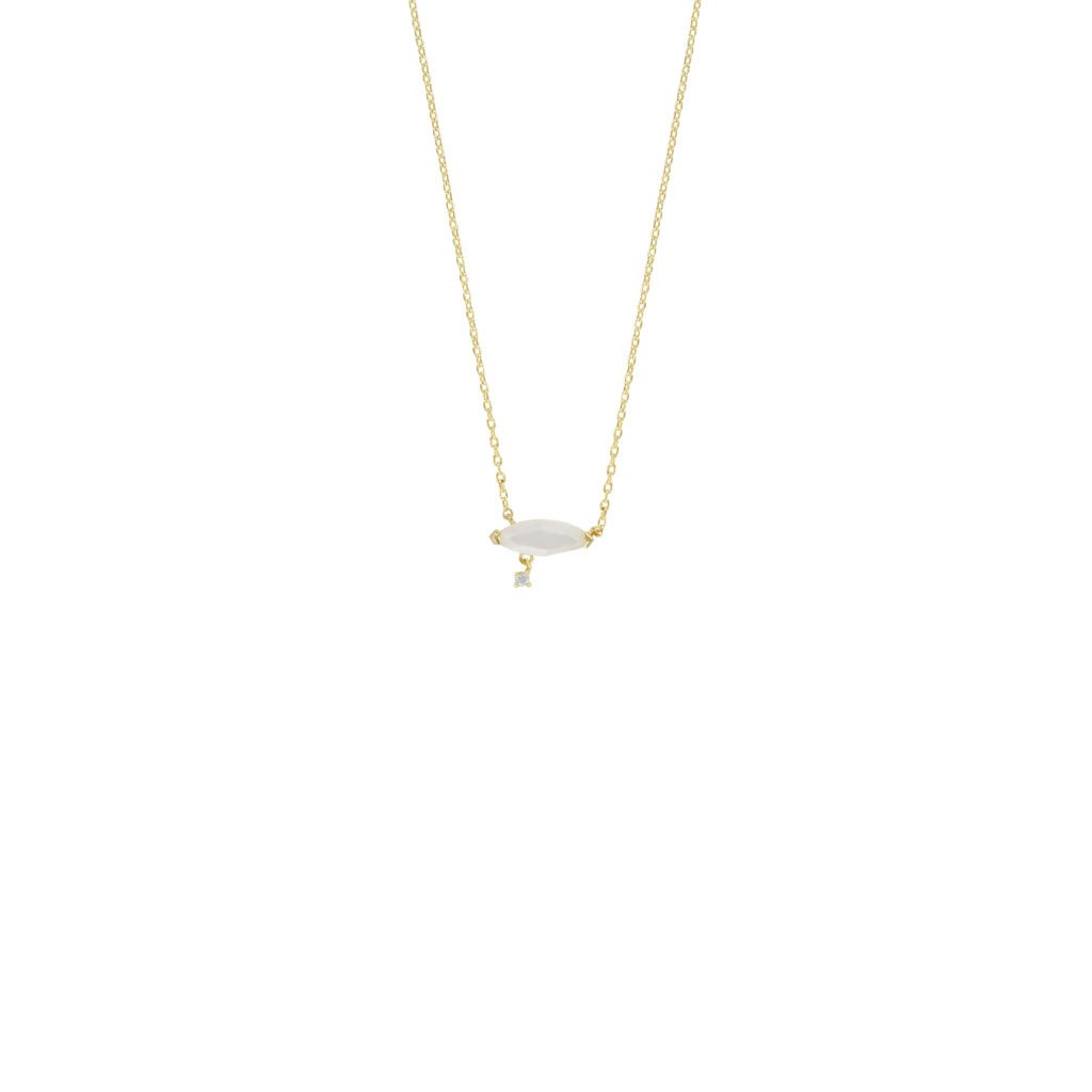 COLLAR COLECCION HOJAS MADREPERLA Y CRISTAL CHAPADO ORO