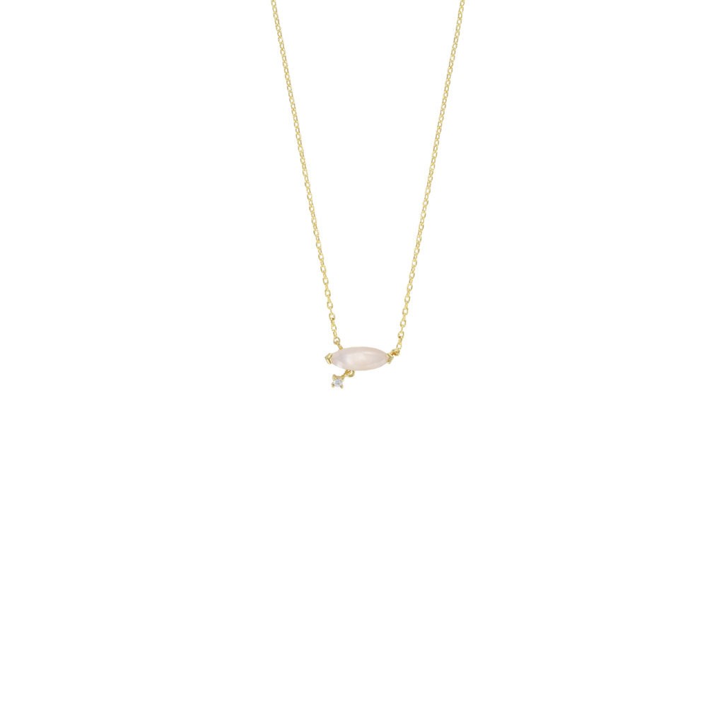 COLLAR COLECCION HOJAS MADREPERLA Y CRISTAL CHAPADO ORO