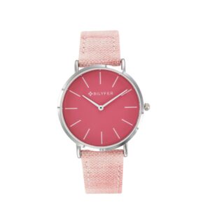 RELOJ CORREA TELA IKAT DIBUJO Y PIEL ROSA