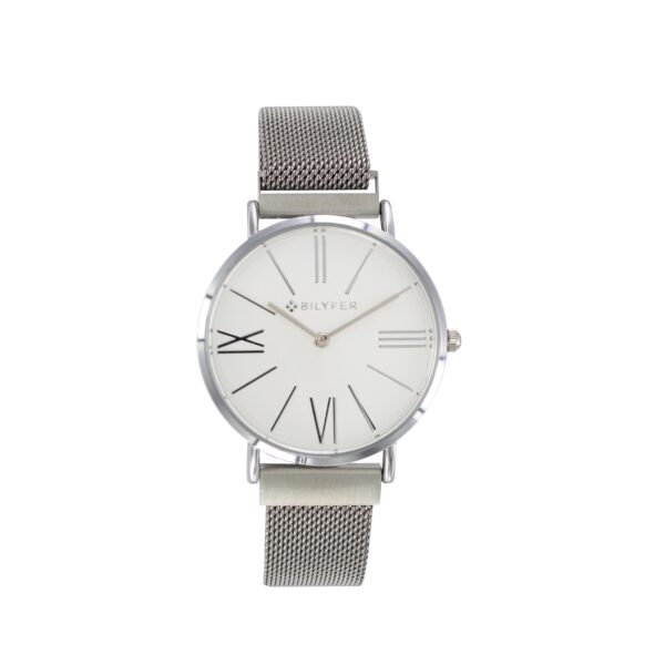 RELOJ ROMANO MALLA CIERRE IMANTADO COLOR PLATA PLATEADO