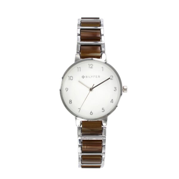 RELOJ CADENA CON ACRILICO N ARABE COLOR PLATA PLATEADO