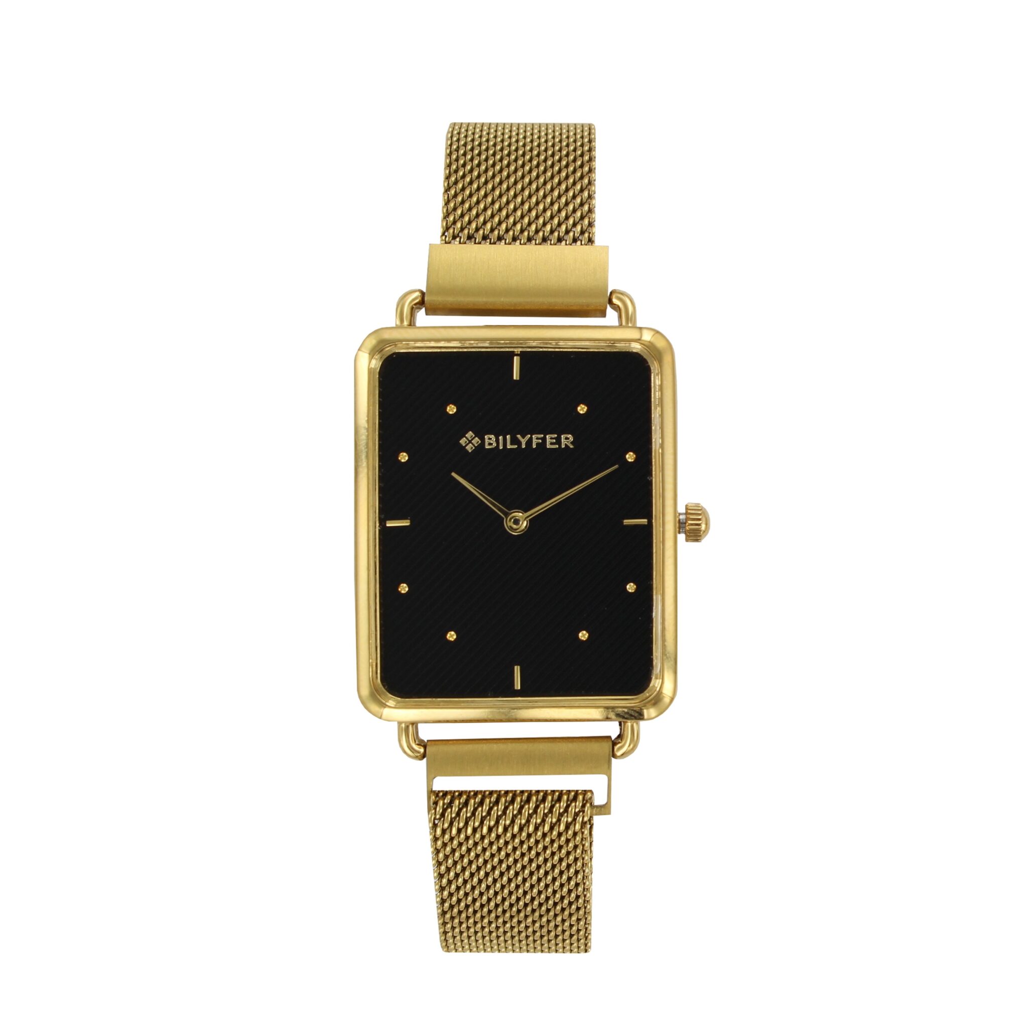RELOJ RECTANGULAR MALLA CON CIERRE IMANTADO DORADO