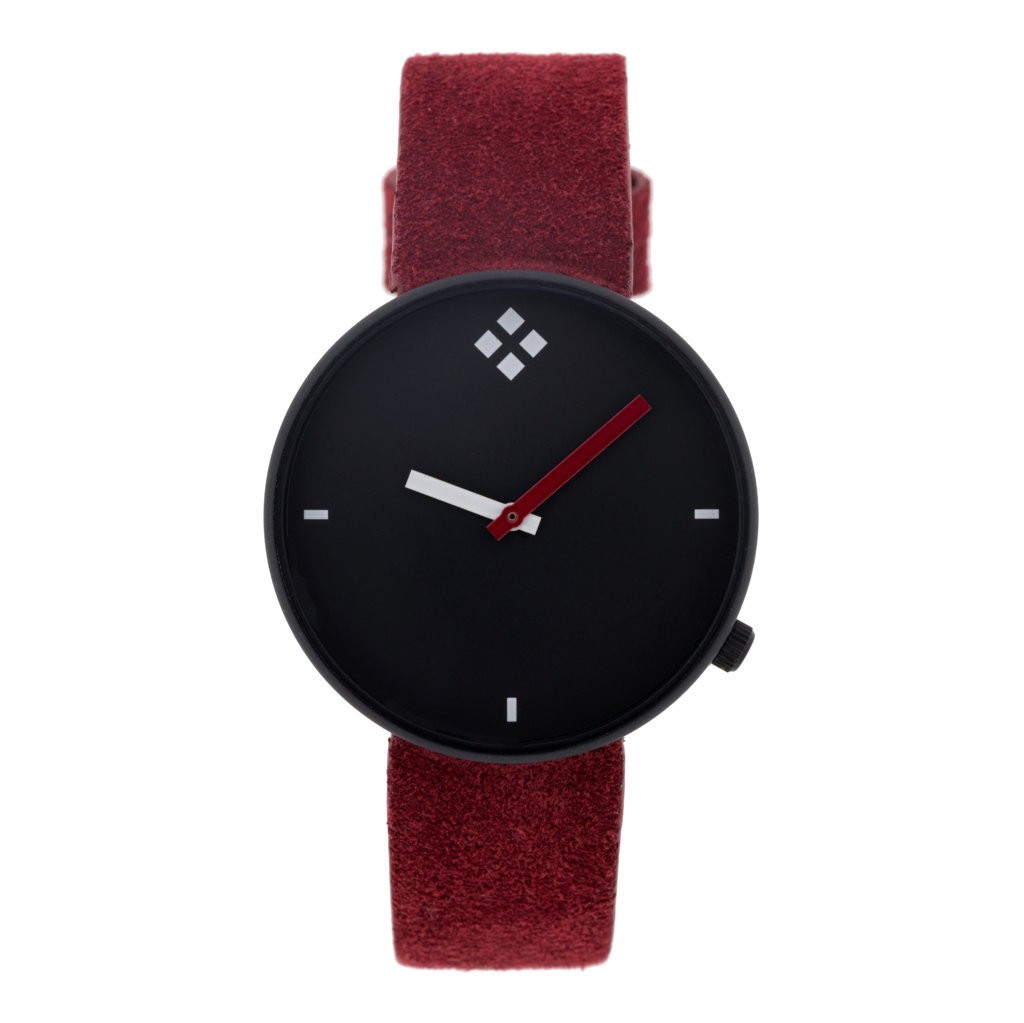 RELOJ CAJA NEGRA CORREA PIEL LOGO BILYFER GRANATE ROJO