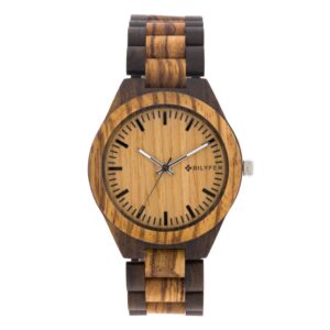 RELOJ MADERA SANDALO NEGRO ZEBRANO MARRON