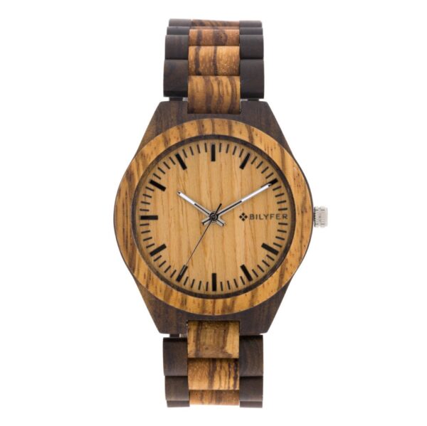 RELOJ MADERA SANDALO NEGRO ZEBRANO MARRON