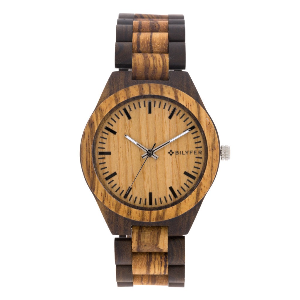 RELOJ MADERA SANDALO NEGRO ZEBRANO MARRON