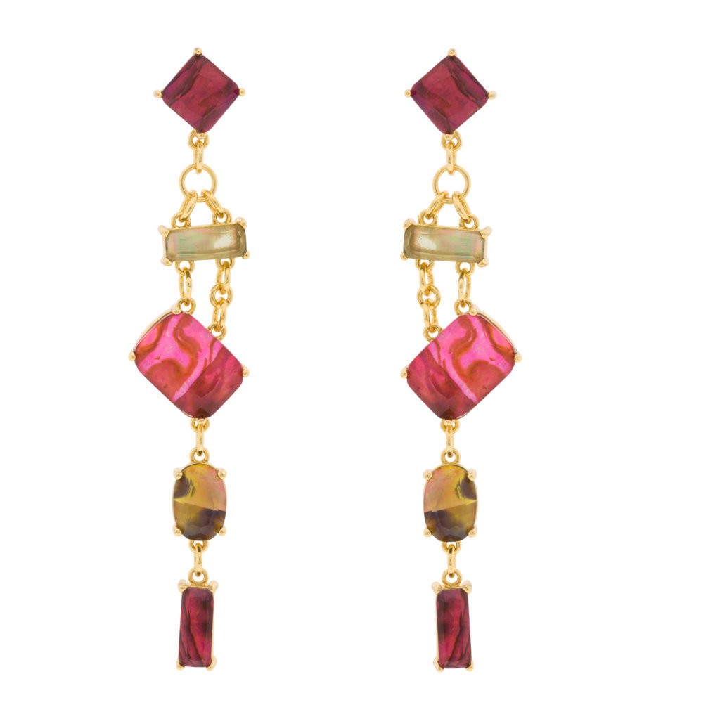 PENDIENTE CHAPADO ORO CRISTAL Y MADREPERLA 5 PIEZAS
