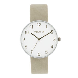 RELOJ PLATEADO ESFERA NUMEROS ÁRABES INTERIOR CORREA PIEL