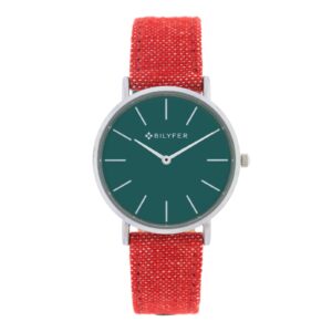 RELOJ IKAT CORREA PIEL ALGODON&SEDA CAJA 36MM GRANATE ROJO