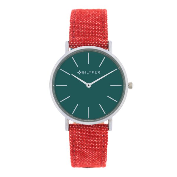RELOJ IKAT CORREA PIEL ALGODON&SEDA CAJA 36MM GRANATE ROJO