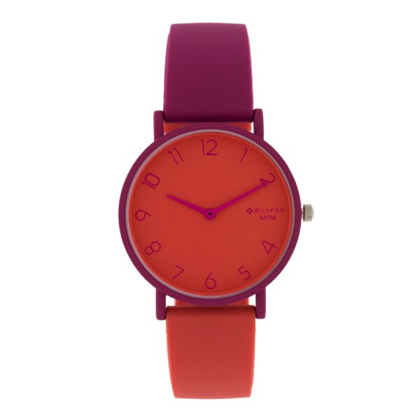 RELOJ 36MM SILICONA 2 COLORES CON NUMEROS 5ATM SUMERGIBLE NARANJA