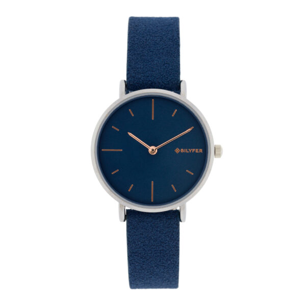 32MM BLUE WATCH INNER LEATHER STRAP GRAY SPHERE INDEXES ROSE GOLD