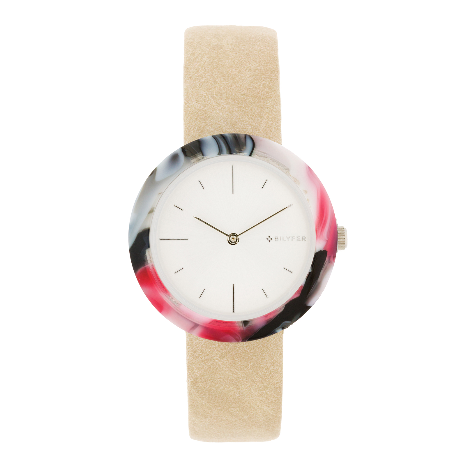 Reloj granate caja 34mm con acrílico interior correa en piel