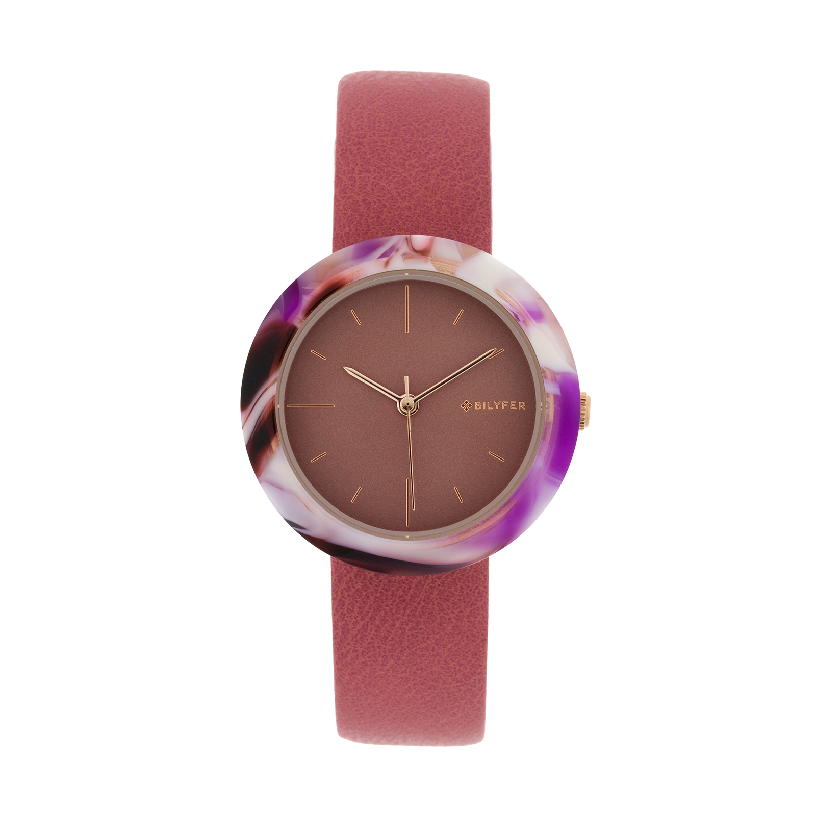 Reloj rosa caja 34mm con acrílico interior correa en piel