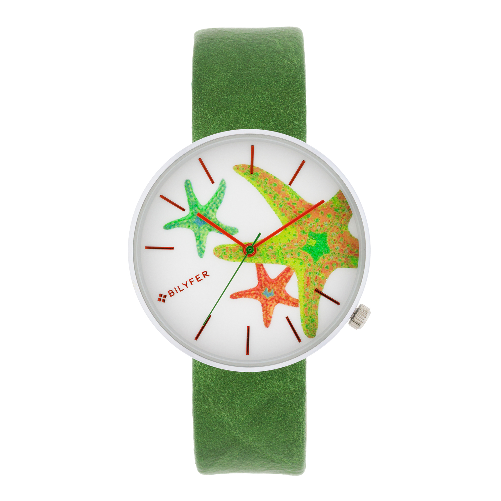 Reloj estrella de mar verde caja 38mm interior correa piel