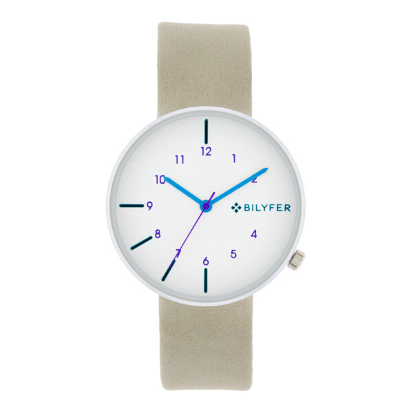 Reloj azul y gris caja plateada 38mm interior correa piel