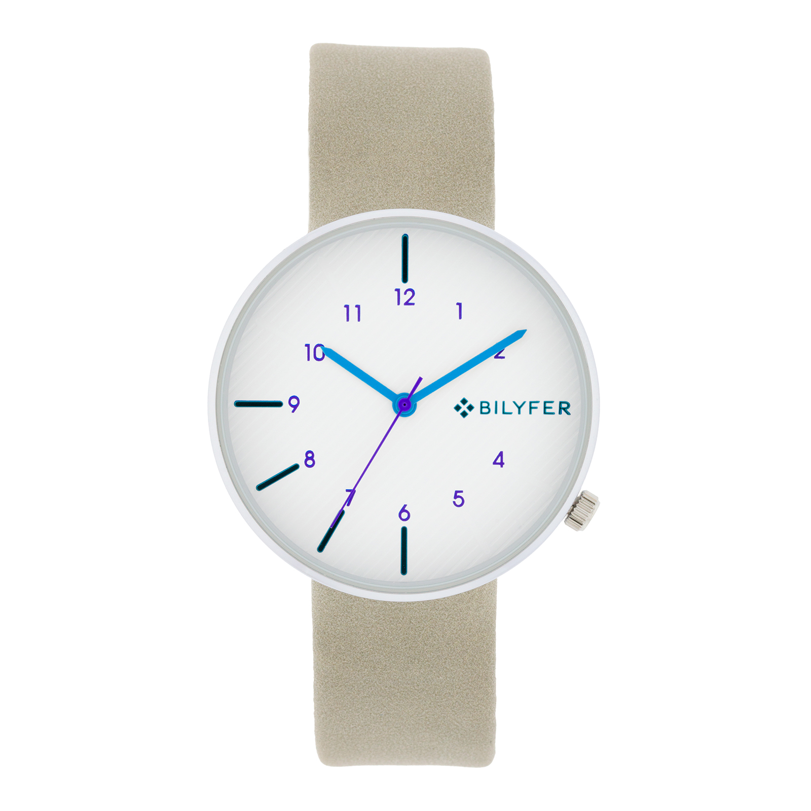 Reloj azul y gris caja plateada 38mm interior correa piel