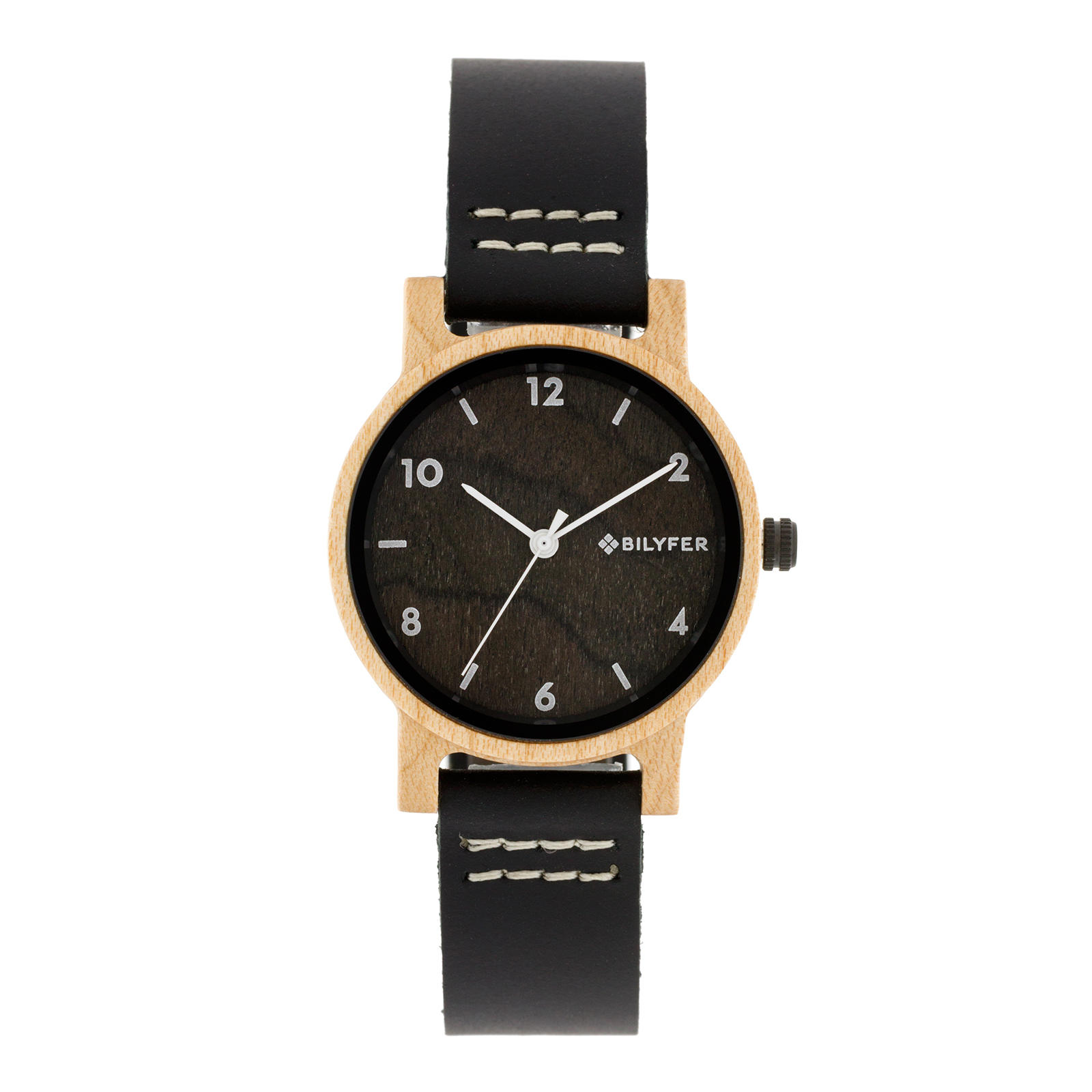 Reloj caja de madera de arce 32mm correa de piel