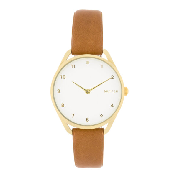 Reloj Bilyfer con circonita a las 12 caja 33mm interior correa piel