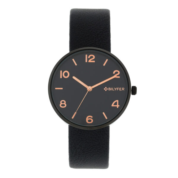 Bilyfer watch with Arabic numerals and 36mm case, interior leather strap
