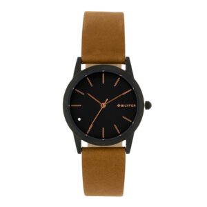 Bilyfer watch with 33mm steel case and leather strap with indexes and zirconia