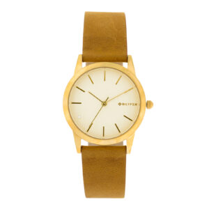 Bilyfer watch 33mm steel case and leather strap with indexes and zirconia