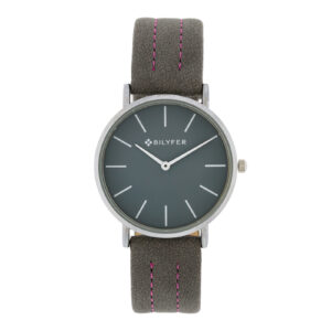Bilyfer watch with 36mm case dial and gray stitched strap