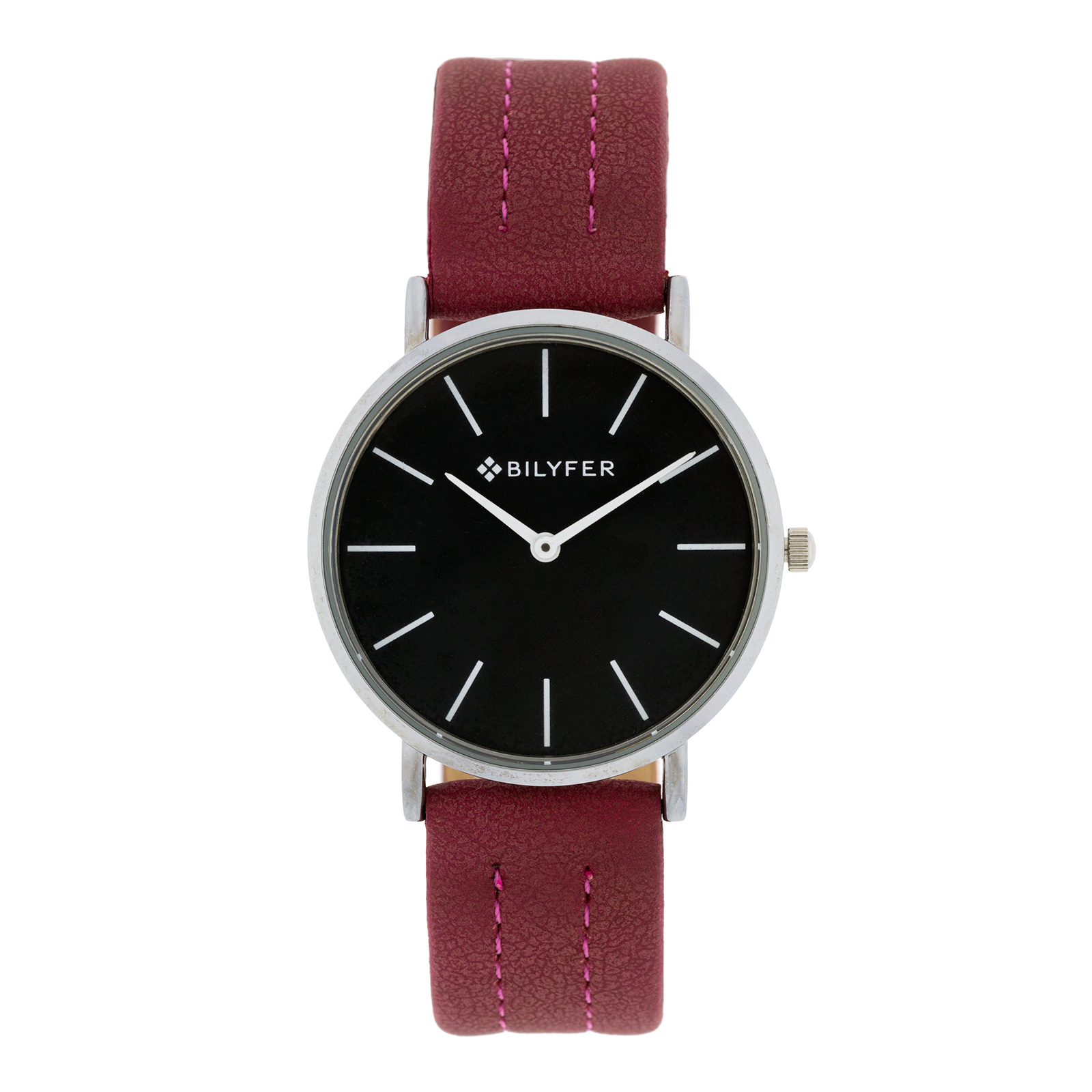 Reloj Bilyfer 36mm esfera negra correa rosa cosida