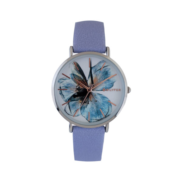 RELOJ CON ÍNDICES Y FLOR LILA