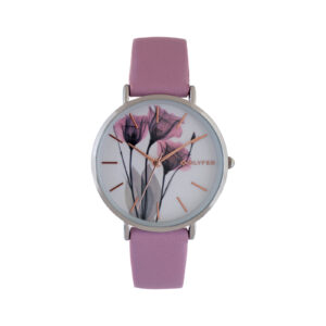 RELOJ ROSA CON ÍNDICES Y RAMILLETE DE FLORES