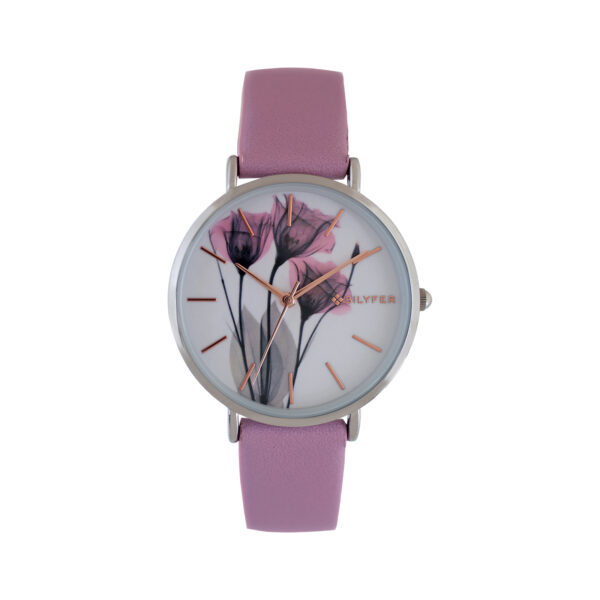 RELOJ ROSA CON ÍNDICES Y RAMILLETE DE FLORES