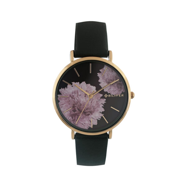 WATCH WITH INDEXES AND DAHLIA FLOWER