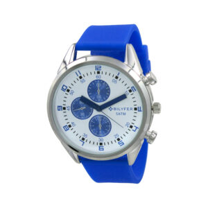 Simulated multifunction watch colors water resistant 5 ATM silicone blue