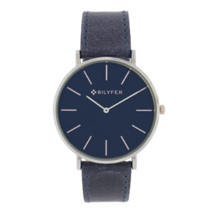 Reloj azul clásico con índices correa de piel caja de 42mm