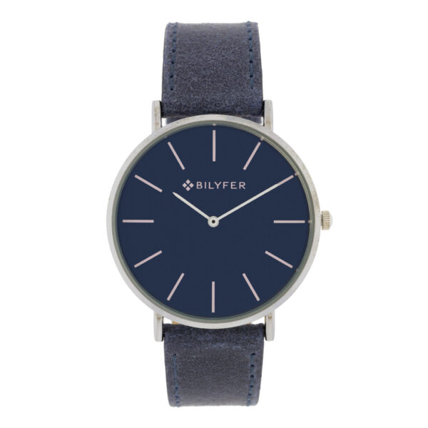 Classic blue watch with indexes leather strap 42mm case