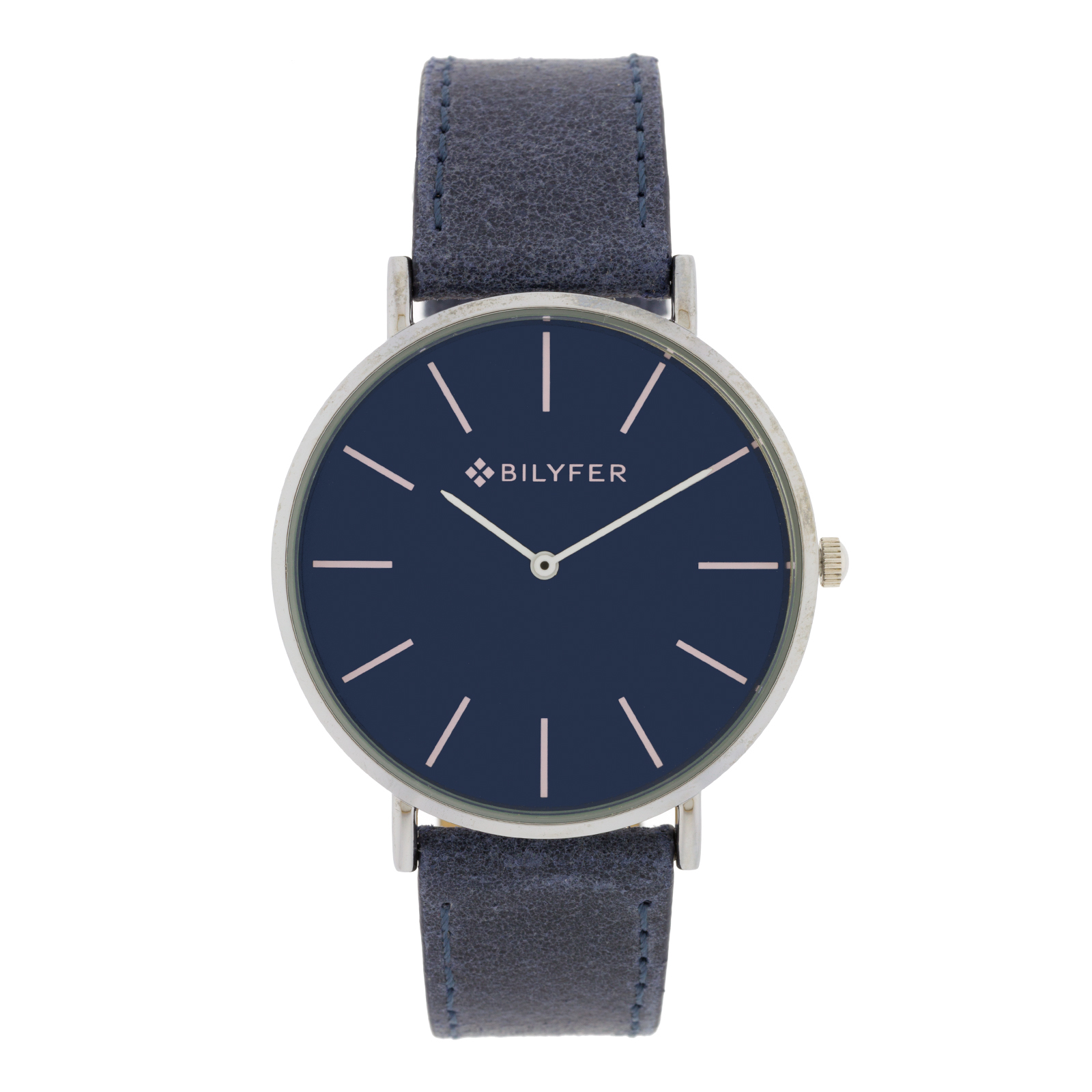 Reloj azul clásico con índices correa de piel caja de 42mm