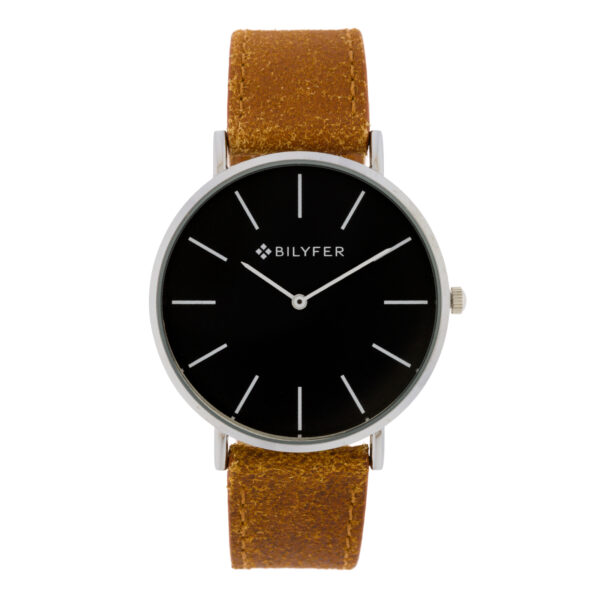 Reloj cámel y negro clásico con índices correa de piel caja de 42mm