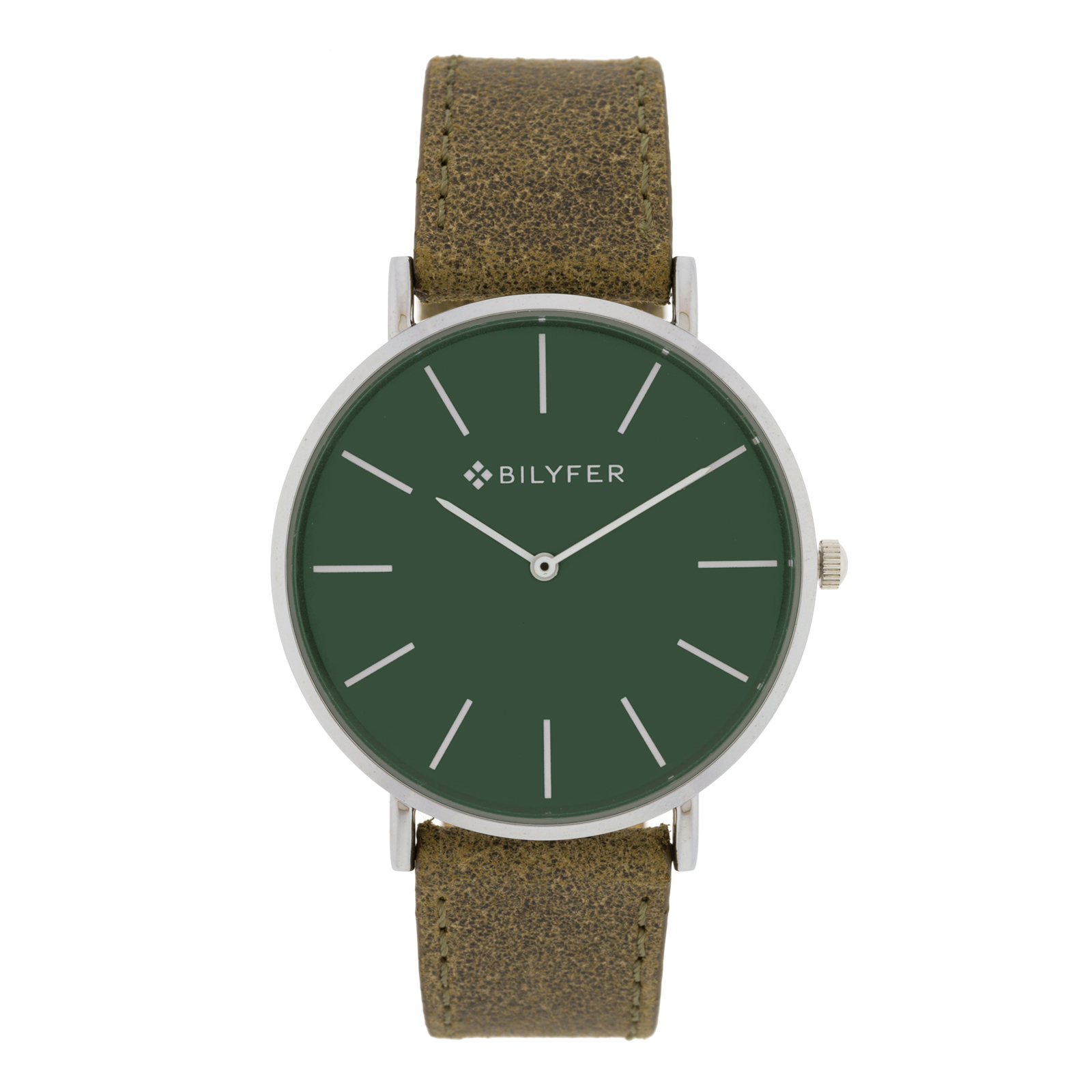 Reloj verde clásico con índices correa de piel caja de 42mm