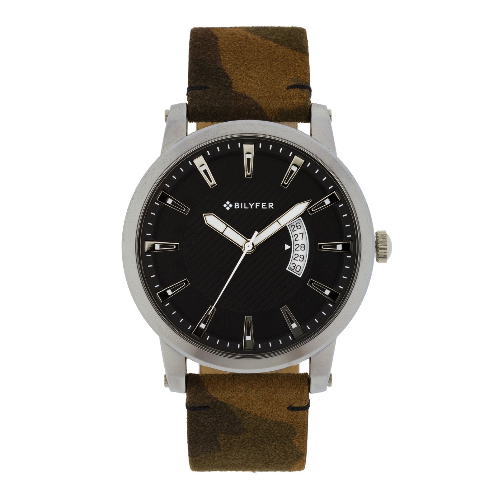 RELOJ 45MM DEPORTIVO CALENDARIO CORREA PIEL CAMUFLAJE MARRON