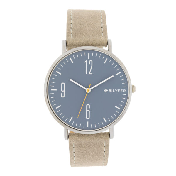 42MM EXTRA-FLAT GRAY LEATHER STRAP WATCH NUMBERS