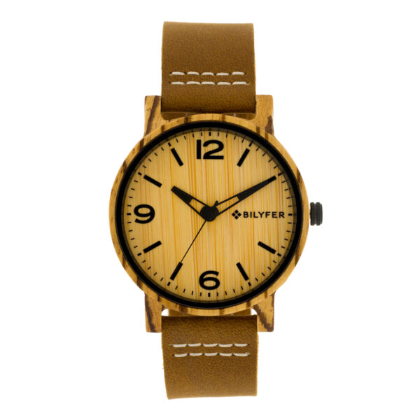 Reloj madera caja 42mm madera de zebrano correa de piel