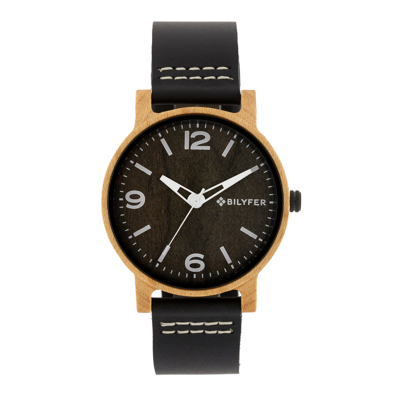 Reloj madera caja 42mm madera de arce correa de piel