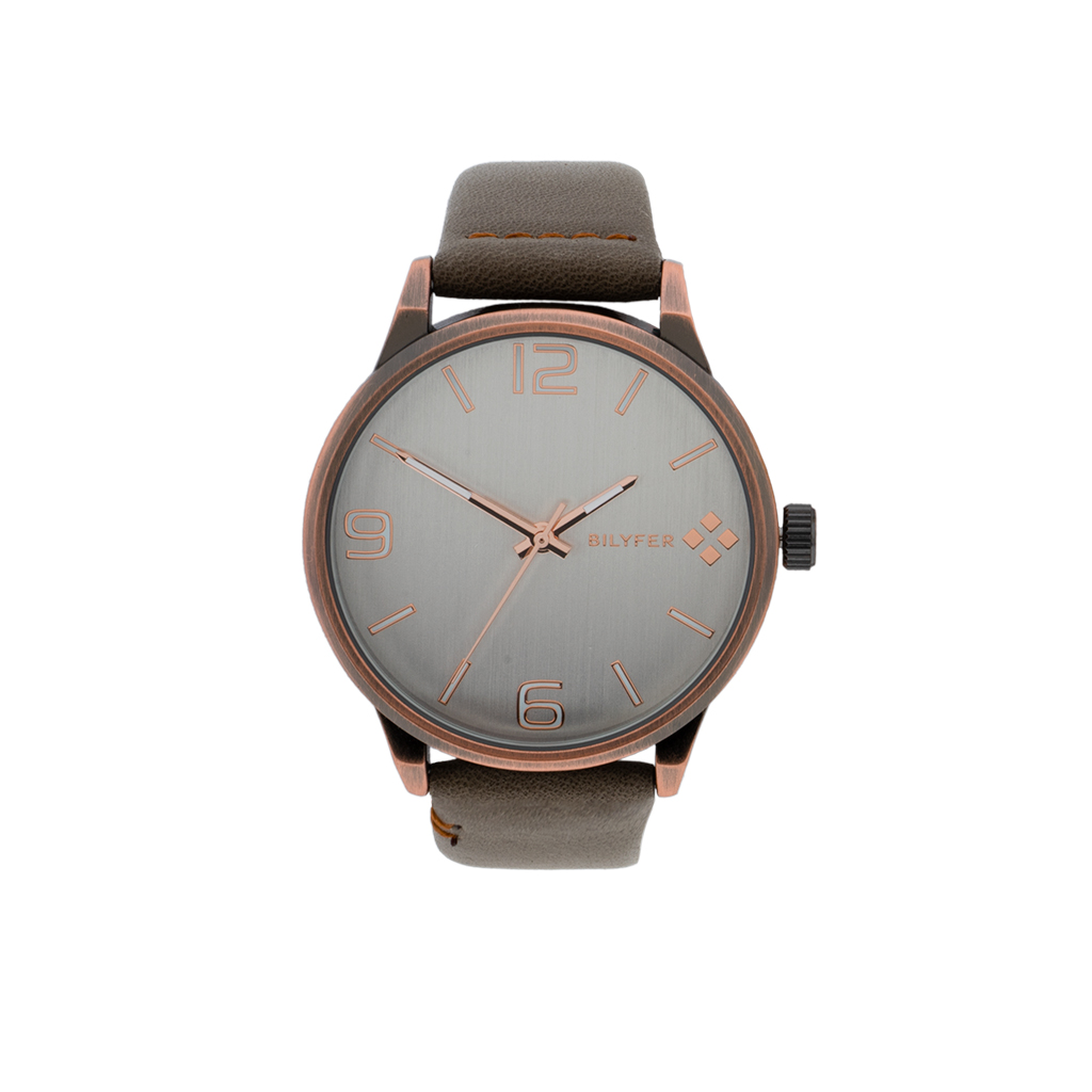 GENTLEMAN'S WATCH WITH STITCHED LEATHER STRAP, ANTIQUE FINISH
