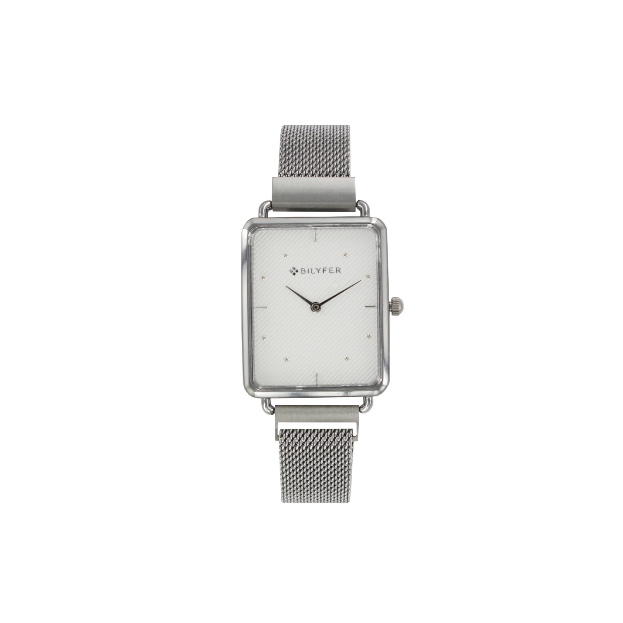 RELOJ RECTANGULAR MALLA CON CIERRE IMANTADO COLOR PLATA PLATEADO