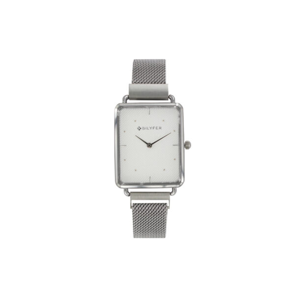 RELOJ RECTANGULAR MALLA CON CIERRE IMANTADO COLOR PLATA PLATEADO