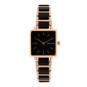 RELOJ CUADRADO CON ACRILICO SIMULANDO CAREY ESLABON EXTRA NEGRO