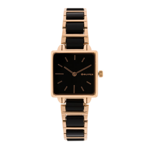RELOJ CUADRADO CON ACRILICO SIMULANDO CAREY ESLABON EXTRA NEGRO