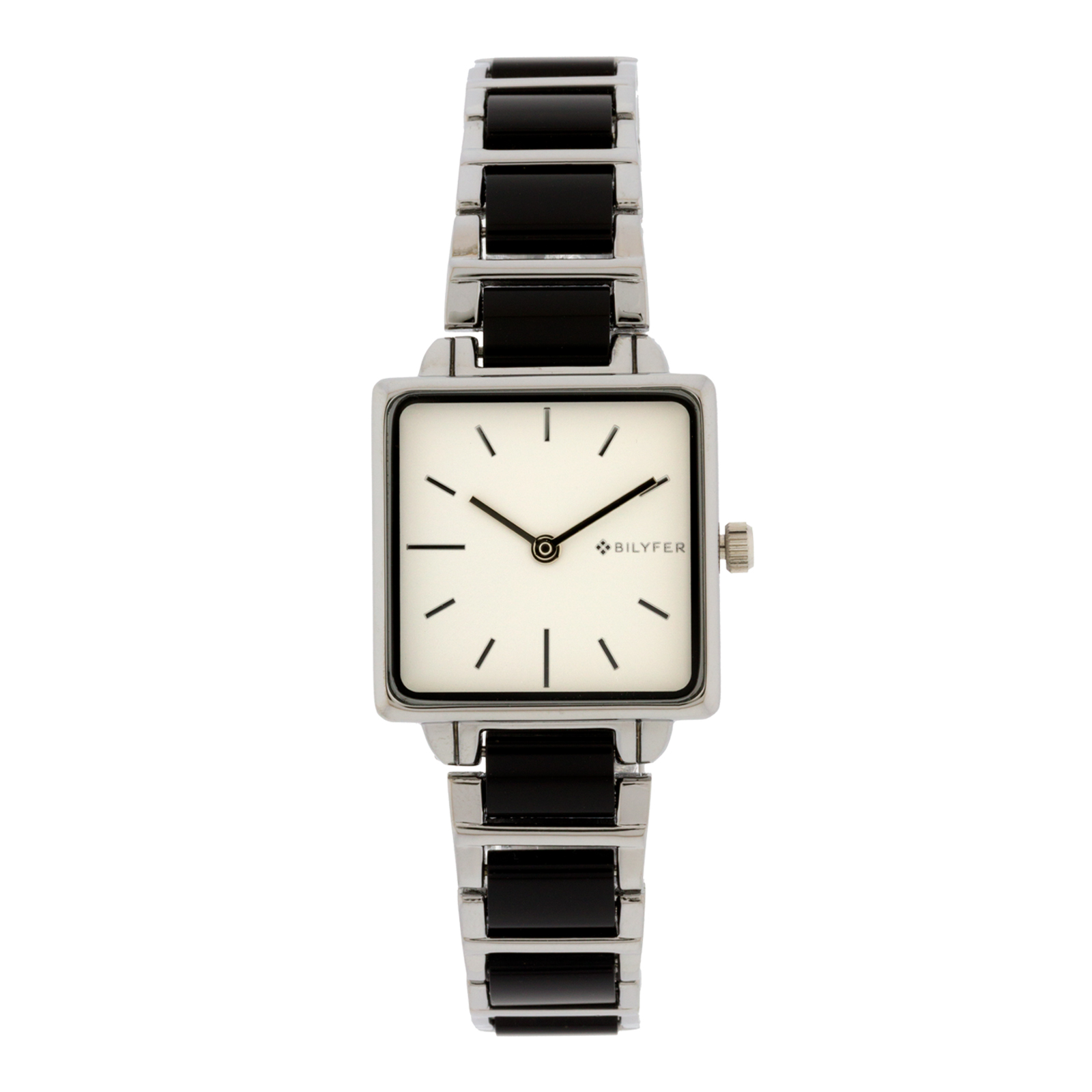 RELOJ CUADRADO CON ACRILICO SIMULANDO CAREY ESLABON EXTRA COLOR PLATA PLATEADO