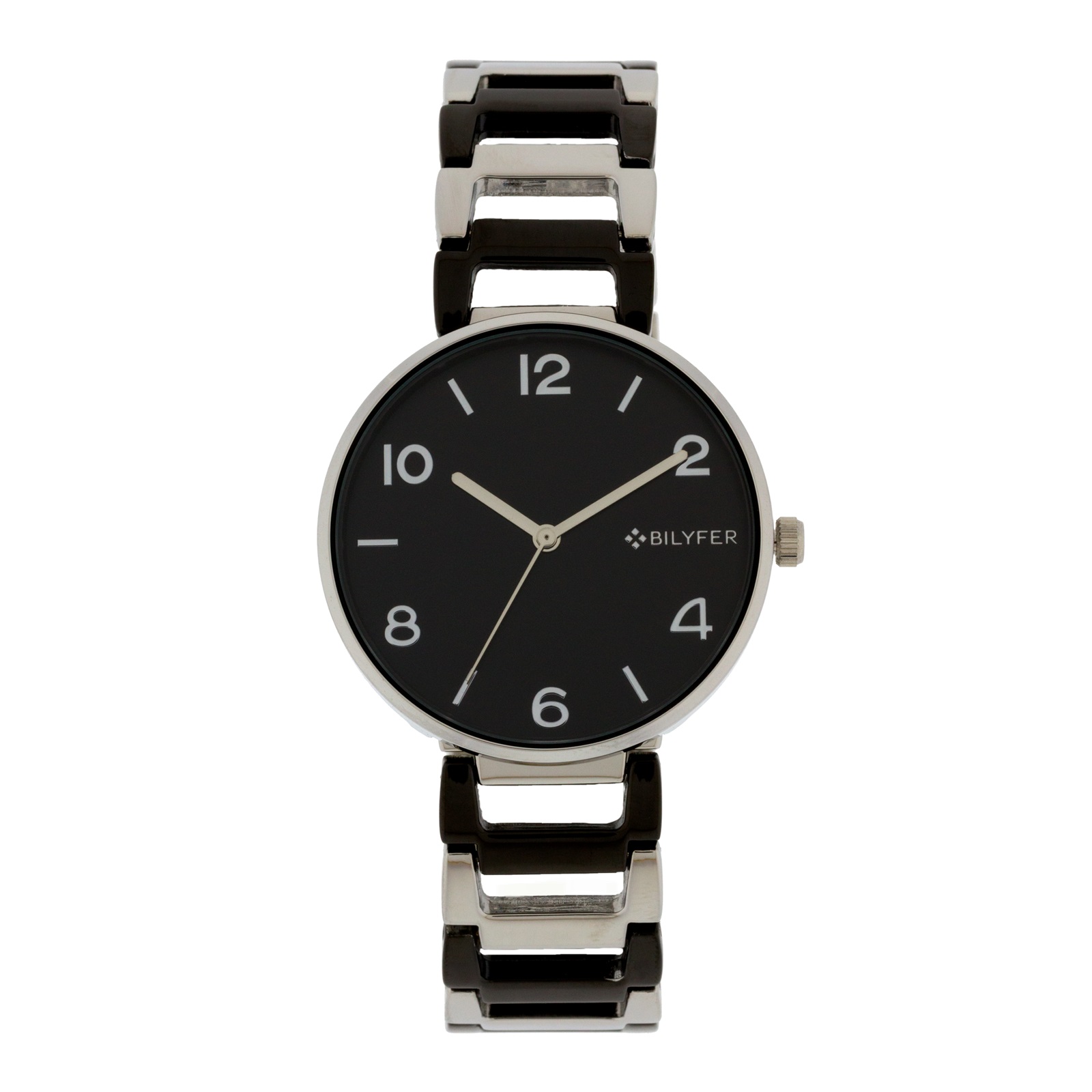 RELOJ ESLABONES CAJA 36 MM NUMEROS ARABES NEGRO COLOR PLATA